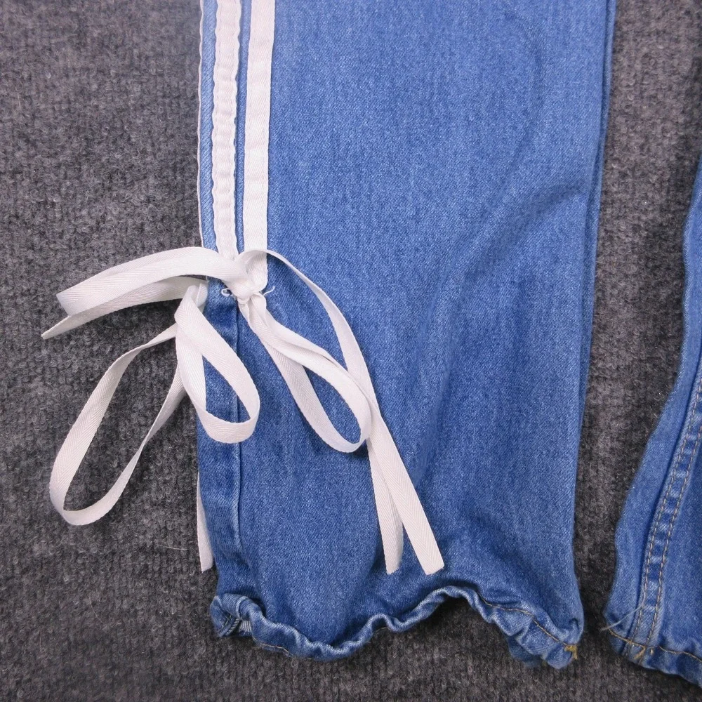 Telepatia Jeans Womens 00 Blue Side Stripe Wide Leg Bow Hem Denim 23x29 Casual
